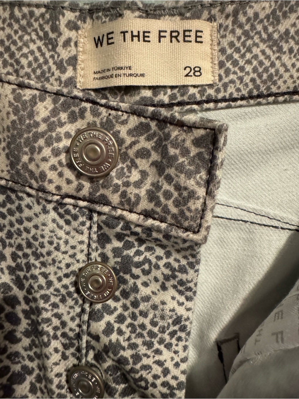 NWOT Free People We The Free Good Luck Printed Barrel Jeans Snake S-28 - Picture 6 of 10